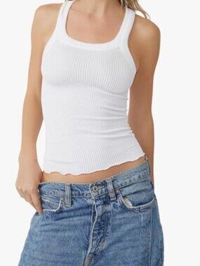 Free People Intimately Seamless White Ribbed Tank Top Size XS/Small NWT